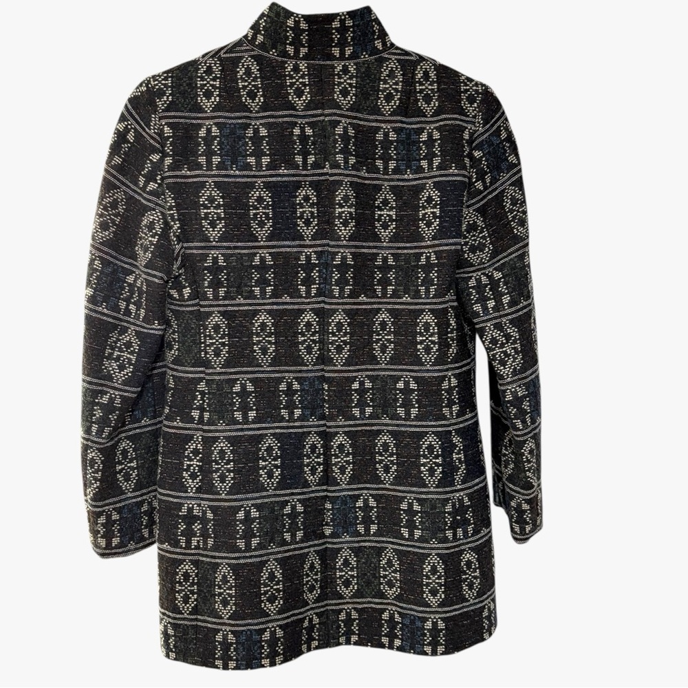Akris Punto Wool Blend Zip Front Coat Charcoal Ivory‎ Blue Pattern Sz 6 - Picture 5 of 15